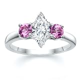 1.30 CT MARQUISE DIAMOND W ROUND PINK SAPPHIRE RING 18K