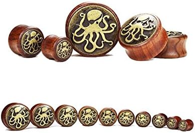 Global Trading01® Wood Octopus Ear Gauges Plug Ring Earring Tunnel Wooden Body Piercing Jewelry (Gauge=3/4"(20mm))