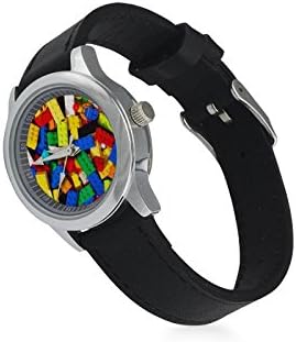 Colorful Lego Blocks,Lego Bricks Pattern Kid's Stainless Steel Leather Strap, Watch Watch Face Diameter:0.8"