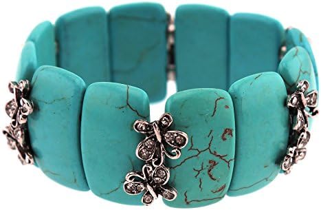 Rectangular Turquoise Stretch Bracelet with Crystal Butterflies