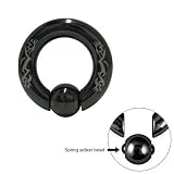 Black Anodized Titanium Captive Bead Ring with Spring Bead - 2 Gauge