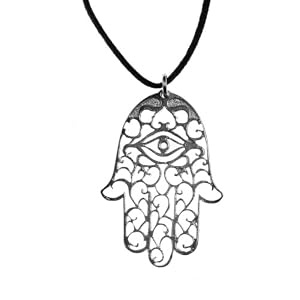 Small Hamsa Silver Dipped Pendant Necklace on adjustable natural fiber cord