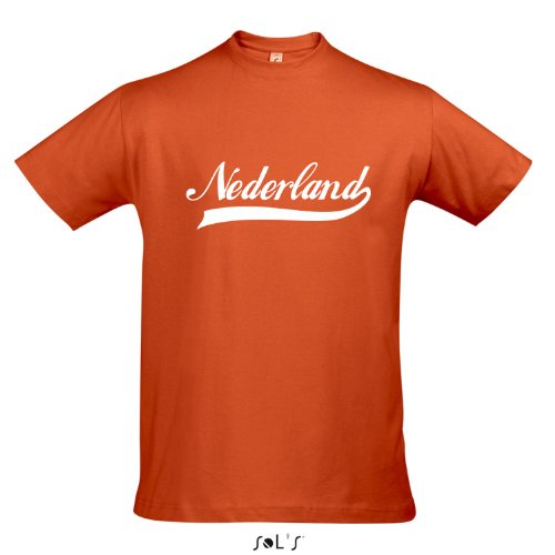 T-Shirt Nederland Oldschool Holland Oranje LÄNDERSHIRT EM / WM FAN Trikot S-XXL , Orange – weiß , L