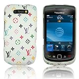 White Designer Leather Hard Back Case Cover for Blackberry Torch 9800
