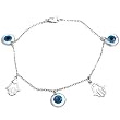 Sterling Silver .925 Stamp Hypoallergenic Nickel Free Hamsa Charm Evil Eye Bracelet