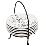 Signature Housewares Party Plates with Caddy, Wine and Cheese Design, Set of 6