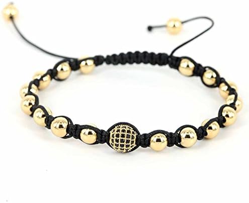 8mm Black Zircon Beads and 4mm Copper Beaded Macrame Bracelet Men Gold