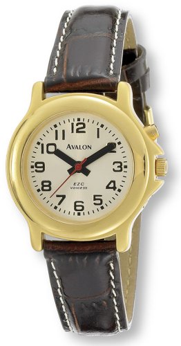 Avalon Ladies EZC Low Vision One Button Talking Watch Gold Tone w Leather Strap # 2606L 1B