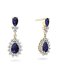 Genuine Sapphire 14kt Yellow Gold Dangle Drop Earrings