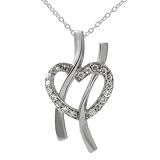 Sterling Silver Parallel Lines CZ Heart Pendant with 18 inch Cable Chain