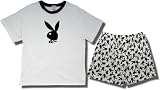 Playboy Classic Bunny Men's - 2 piece short pajama set in Black/White