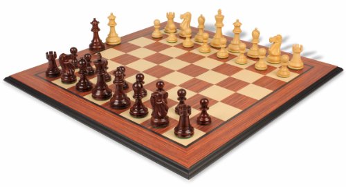 Deluxe Old Club Staunton Chess Set in Rosewood & Boxwood with Rosewood Molded Chess Board - 3.75
