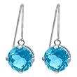 14k White Gold 8mm Blue Topaz Euro Wire Dangle Earrings