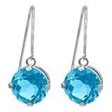14k White Gold 8mm Blue Topaz Fishhook Dangle Earrings