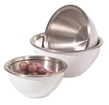 Oggi 3 Piece Stainless Steel Mixing Bowl Set with Plastic Exterior and Airtight Lid, White