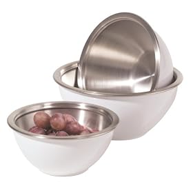 Oggi 3 Piece Stainless Steel Mixing Bowl Set with Plastic Exterior and Airtight Lid, White