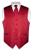 Men's Dress Vest & NeckTie Red Striped Vertical Stripes Design Set for Suit or Tuxedo