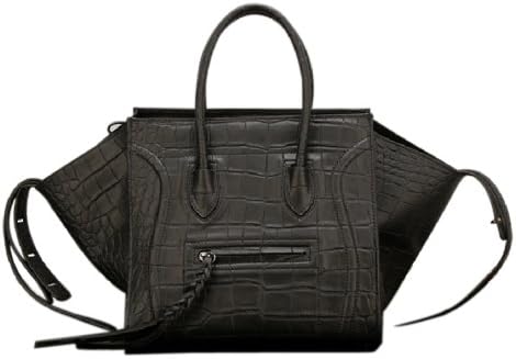 Bagqeen 100% Genuine Leather Crocodile Embossed Handbags Smile Bats Handbags (Black)