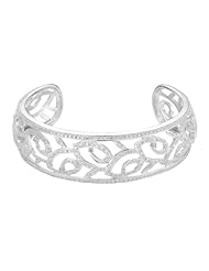 Sterling Silver and Diamond Accent Intertwining Leaves Cuff Bracelet