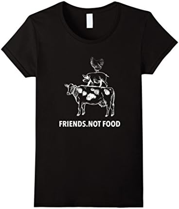 Women's Friends not Food T-Shirt Vegetarian Vegan Animal Lover Medium Black