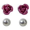 Kids? Sterling Silver Pearl And Pink Rose ? Earring Set - Pink