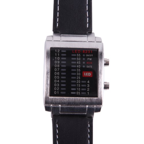 HDE Men s Multi Color Equalizer LED Display Square Face Dial Fashion Watch with Leather Wrist Band