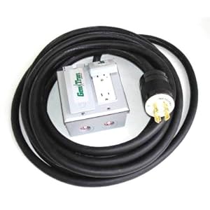 GenTran 25-Foot 10/4 Generator Contractor 4-Wire Twist Lock Extension Cord Set With Two NEMA 5-20 Duplex GFCI Receptacles And Two 20 Amp Breakers D10425DW
