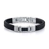 Fashionable Excellence: Stainless Steel Carbon Fiber ID-style Braided Leather Strap Bracelet for Men