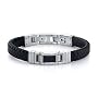 Fashionable Excellence: Stainless Steel Carbon Fiber ID-style Braided Leather Strap Bracelet for Men