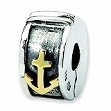 Sterling Silver and 14k Reflections Hinged Anchor Clip Bead (3mm Diameter Hole)