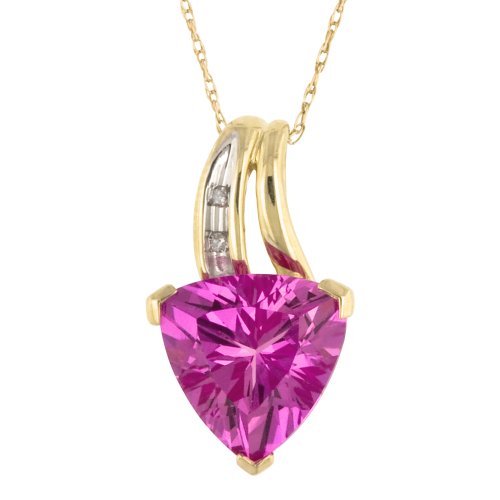 10k Yellow Gold Created Pink Sapphire and Diamond-Accent Pendant, 18"
