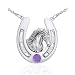 Sterling Silver Large Horseshoe Necklace with Friesian Horse Head and Genuine Amethyst 18