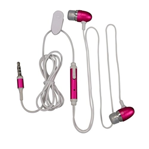 Hot Pink 3.5mm Metal Stereo Headset Handsfree Soft Gel Earbud with Microphone for T-Mobile Samsung© Vibrant SGH-t959 GSM Cellphone