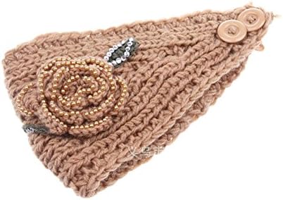 Sunko Winter Hats Womens Loose Knit Headband W/Knit Flower and Jewel