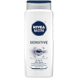 NIVEA MEN Sensitive 3-in-1 Body Wash for Body, Face & Hair, 16.9 oz Bottle (Pack of 3)