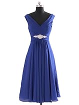 Hot Sale Landybridal Women's A-line Knee Length Chiffon Bridesmaid Dress Bbal0058 24 Blue