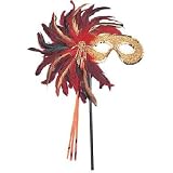 Original Majestic Feathers Mardi Gras Eye Mask with Stick