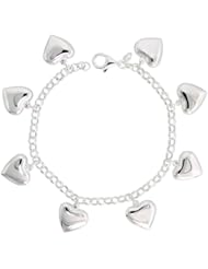 Sterling Silver Pendant Bracelet with Puffy Hearts, 5/8" (16mm) wide