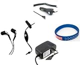 Motorola Karma QA1 Accessory Bundle- Stereo Headset Hands-free + Auto Car Vehicle Charger + Home Wall Travel Charger + Free Stars Stripes Wristband