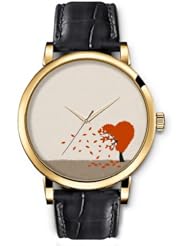 SPRAWL Aanalog Fashion Series Gold Ladies Watches of Genuine Black Leather Strap,Unique Wrist Watch for Women Girls Designed with Tree of Love
