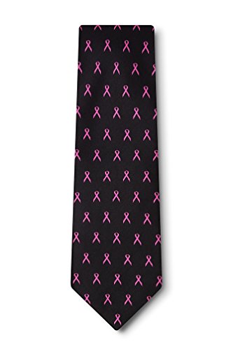 Pink Ribbon For Breast Cancer Awareness Black Microfiber Tie