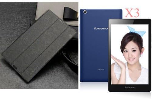 Aerospace Black PU Leather Case Cover +3x LCD Screen for lenovo TAB2 A8-50F/LC 8" tablet