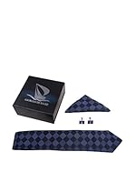 GIORGIO DI MARE Set Corbata + Pañuelo + Gemelos Rombos (Azul Marino)