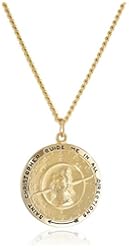 Men's 14k Gold-Filled Round Saint Christopher Compass Medal with Stainless Steel Chain, 24"