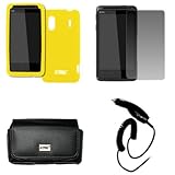 EMPIRE Black Leather Case Pouch with Belt Clip and Belt Loops + Yellow Sili ....