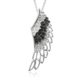 Sterling Silver Angel Feather Wing BLACK and WHITE Diamond Pendant Necklace (HI, SI3-I1, 0.25 carat)