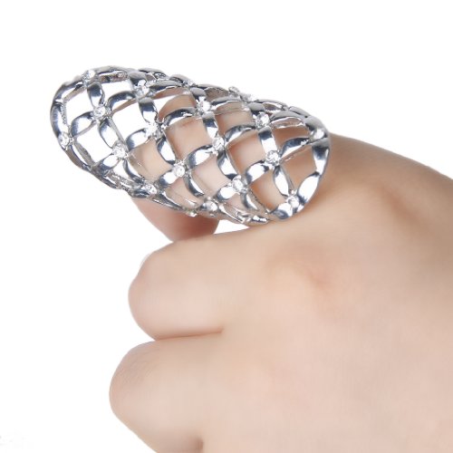 Fashion Punk Style Rhinestone Hollow Fingers Ring-Silver