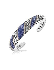 18K Yellow Gold and Sterling Silver Spiral Look Hinged Cuff with Blue Sapphires