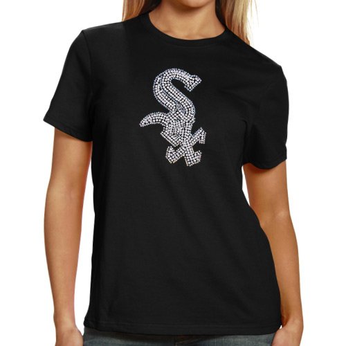 Chicago White Sox Ladies Sequin Jersey Logo Premium T-Shirt - Black (Small)