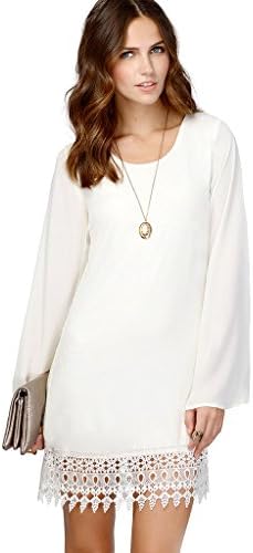 Theone0750 Women's Dressess Chiffon Dress Long Sleeve Tassel Splice White XXL